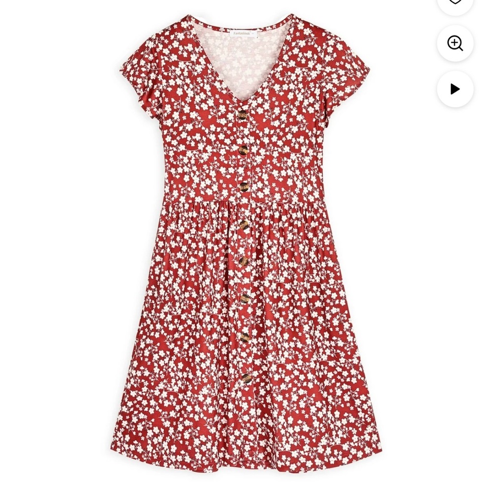 Fantaslook Women Summer Dress V Neck Ruffle Sleeve Casual Flowy Sundress button